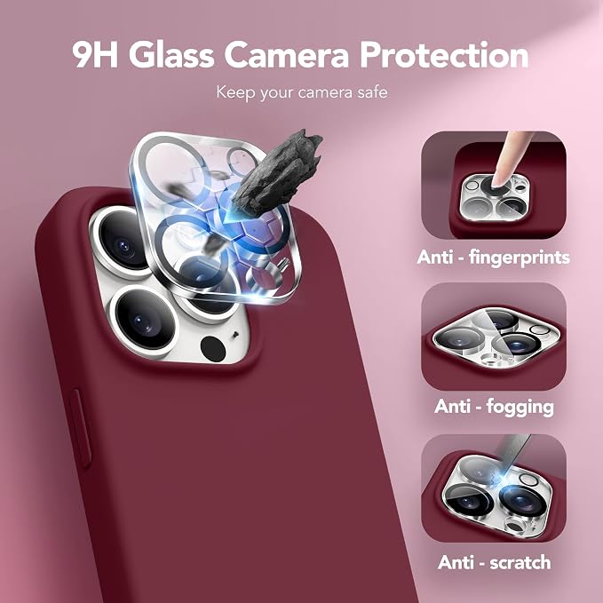 GONEZ Magnetic for iPhone 15 Pro Case, Compatible with MagSafe, [Screen Protector + Camera Lens Protector], Silicone Shockproof Anti-Scratch Protective Phone Case 6.1 inch, Maroon
