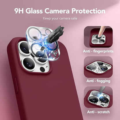GONEZ Magnetic for iPhone 15 Pro Case, Compatible with MagSafe, [Screen Protector + Camera Lens Protector], Silicone Shockproof Anti-Scratch Protective Phone Case 6.1 inch, Maroon