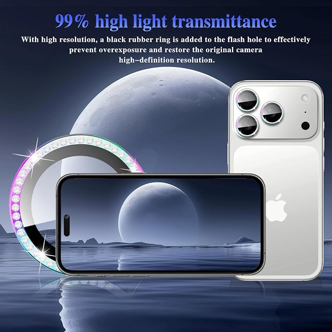 ShinKin Camera Lens Protector for iPhone 17 Pro/iPhone 17 Pro Max, Glitter Camera Cover, 9H Tempered Glass Individual Metal Ring Camera Protector for iPhone 17 Pro/17 Pro Max (Diamond -Colorful)