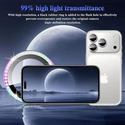 ShinKin Camera Lens Protector for iPhone 17 Pro/iPhone 17 Pro Max, Glitter Camera Cover, 9H Tempered Glass Individual Metal Ring Camera Protector for iPhone 17 Pro/17 Pro Max (Diamond -Colorful)