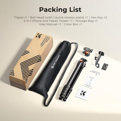 K&F CONCEPT 63" Aluminum Travel Camera Tripod with Arca-Compatible Ball Head, Compact Portable Lightweight Tripod Weighs 2.6 lb, Max Load 22 lb for DSLR Mirrorless Spotting Scope iPhone Teleprompter