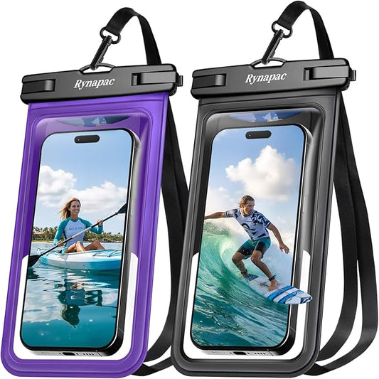Rynapac Waterproof Phone Pouch - 2 Pack, IPX8 Waterproof Phone Case with Lanyard for iPhone 17 16 15 Pro Max, Cell Phone Dry Bag for Beach Vacation Travel Cruise Essentials, Touch Screen, Up to 8.5"