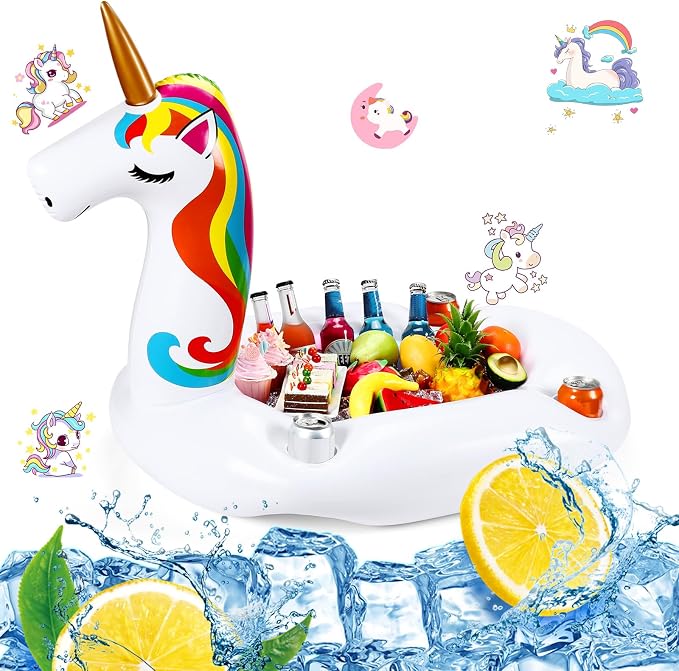 FillTouch Floating Drink Holder for Pool, Floating Cabana Bar, Hot Tub Drink Holder for Adults, Inflatable Pool Accessories(Rainbow Unicorn)