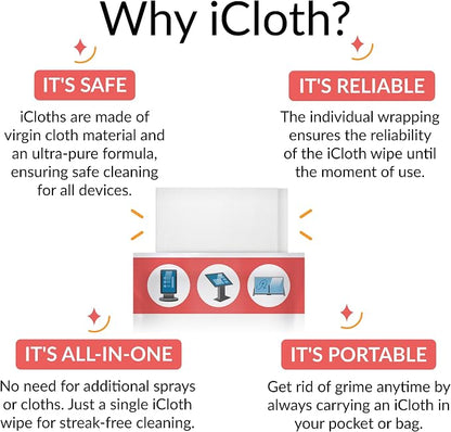 iCloth XL Wipe - 9x12 Inch Electronics Cleaning Wipe, 70% Isopropyl Alcohol, Individually Sealed - Streak-Free, Lint-Free, Restores Optical Clarity - TV, Monitor, Laptop (24 Wipes)