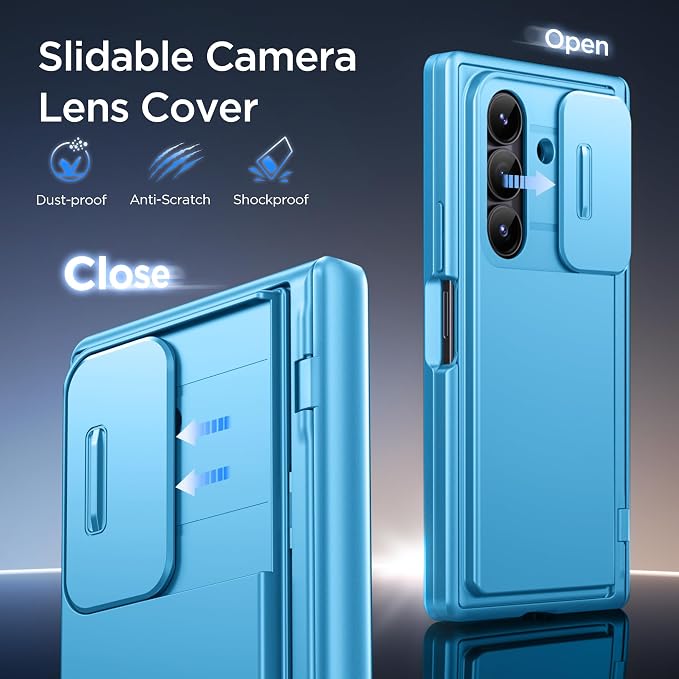 TONGATE Wallet for Z Fold 7 Case with Privacy Screen Protector, [4-Card Holder][Anti Spy] Built-in Large Stand & Slide Camera Cover Z7 Phone Case for Samsung Galaxy Z Fold 7 2025 8", Lake Blue