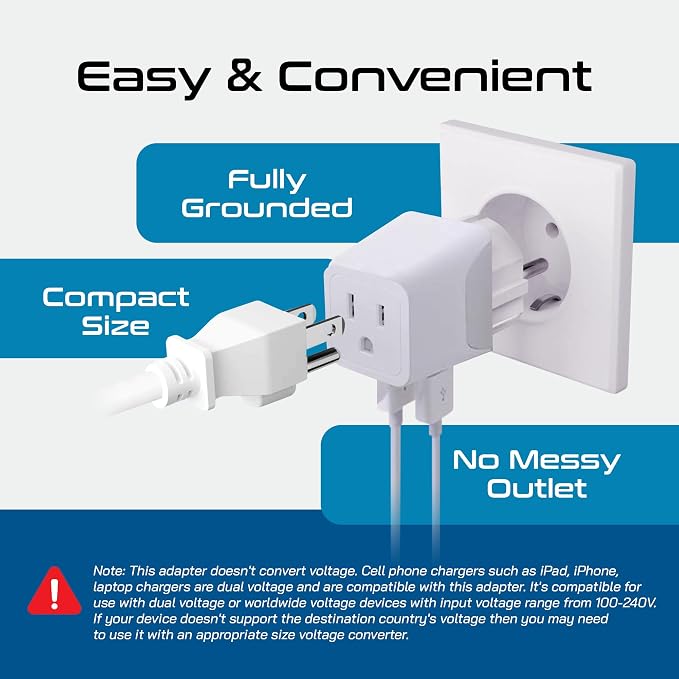 Ceptics Schuko, Germany, France, Spain Travel Adapter Plug with USB-A+USB-C- Usa Input Type E/F - Ultra Compact Perfect for Cell Phones, Laptop, Camera Chargers, iWatch, iPad, iPhone and More (CTU-9)