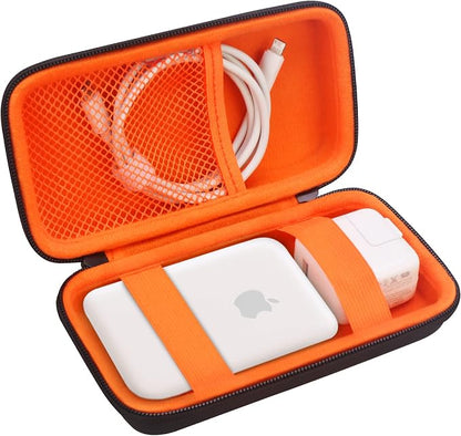 Elonbo Carrying Case for Apple MagSafe Charger Battery Pack, Hard Travel Organize Bag for Mag Safe Magnetic Power Bank for iPhone 13/13 Pro, Extra Mesh Pocket Fits Power Adapter, Black+Orange