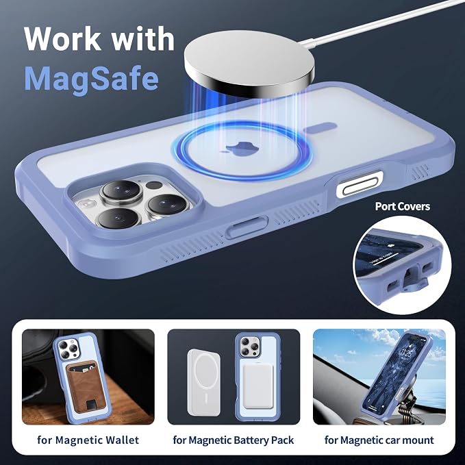 jaroco Magnetic for iPhone 16 Pro Max Case, [Compatible with MagSafe][Military Grade Drop Protection][Heavy Duty Protection][Non-Slip][Shockproof] 2-Layer Durable Bumper Phone Case 6.9''-Blue Purple
