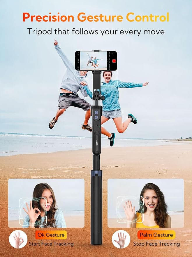USKEYVISION 70” Auto Face Tracking Tripod, Extendable 360° Rotation Phone Tripod for iPhone and Android, Selfie Stick for iPhone w/Remote Control,Phone Holder Video Recording for TikTok(UTK-01)