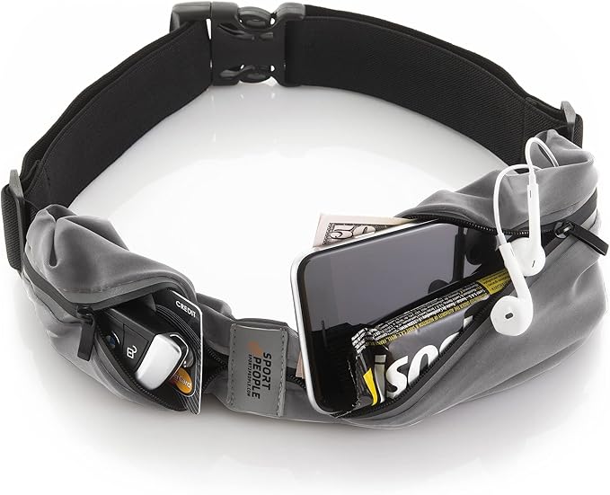 Slim Running Belt for Women and Men, Waterproof Phone Holder for Running, Reflective 2-Pocket Waist Pack for Storing Runner’s Essentials Safely, Runner’s Fanny Pack, Money Belt Fits Most Phones