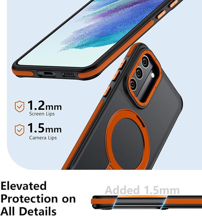 for Samsung Galaxy S21 FE Case, Magnetic Adjustable Ring Stand [Fit for Magsafe], [Military-Grade Shockproof Protection] Phone Case with Kickstand&Ring Holder (Orange)