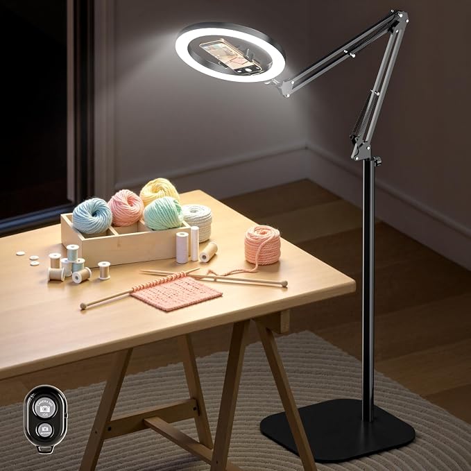 Ring Light Tripod for iPhone with Overhead Phone Mount and Stand, Made for Passionate Crafters, Ideal for Embroidery/Crochet/Knitting/Jewelry Making/Resin Art/Sewing/Painting/Pottery/DIY Crafts