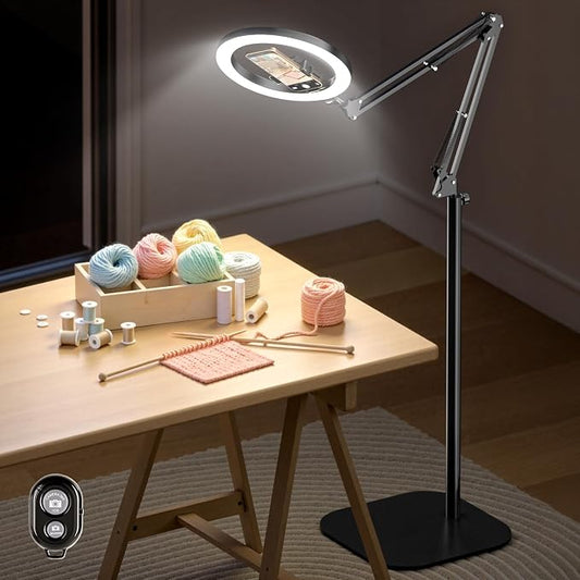 Ring Light Tripod for iPhone with Overhead Phone Mount and Stand, Made for Passionate Crafters, Ideal for Embroidery/Crochet/Knitting/Jewelry Making/Resin Art/Sewing/Painting/Pottery/DIY Crafts