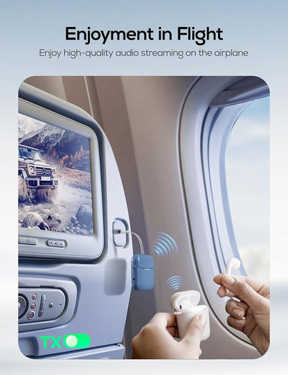 Nulaxy Air in-Flight Bluetooth Wireless Audio Transmitter Receiver for up to 2 AirPods Wireless Headphones, Bluetooth Adapter for All 3.5mm Aux Jacks on Airplanes, Gym Equipment, TVs, Blue