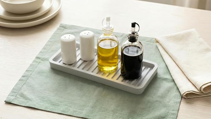 Happitasa Silicone Kitchen Sink Organizer Tray, Sponge Holder and Countertop Protector | Bathroom and Kitchen Soap Dish and Dispenser Tray (Light Grey, 9"x3.5", 5.6 Ounces)