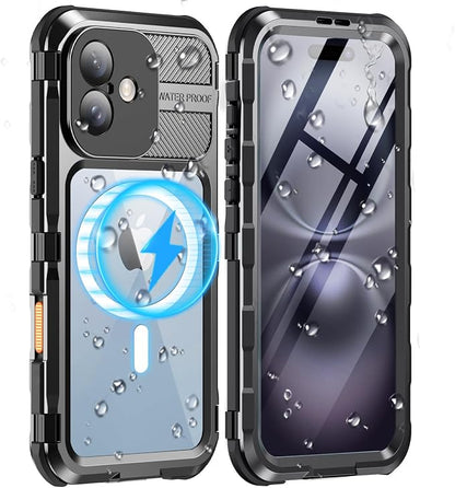 WIFORT for iPhone 16 Plus Waterproof Case - Metal Heavy Duty [Built-in Screen Protector] [14FT Military Shockproof] [Fit for MagSafe], IP68 Full Body Rugged Water Proof Magnetic Cover, 6.7" Black