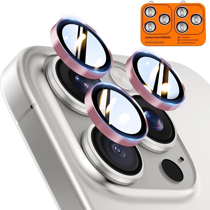 TOCOL for iPhone 16 Pro Max Camera Lens Protector/iPhone 16 Pro Camera Lens Protector Tempered Glass HD Individual Scratch Resistant Cover Accessories Case Friendly 2 Pack（Pink）