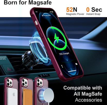 360° Magnetic Swivel Ring for iPhone 12 pro case, Built-in Metal Stand and Ring Holder, Magsafe Compatible, Military Grade Protection, Shock and Vibration Resistant - Wine Red