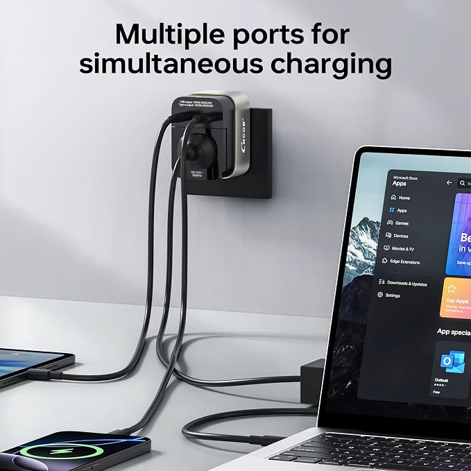 Universal Travel Adapter 45W, GaN Fast Wall Charger Outlets with PD 3.0 USB-C & USB-A Ports, Surge Protected Worldwide Plug Adaptor for US to European China UK Italy Ireland, Type A B C E F G I