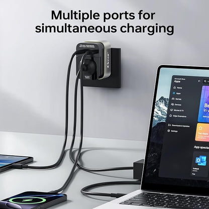 Universal Travel Adapter 45W, GaN Fast Wall Charger Outlets with PD 3.0 USB-C & USB-A Ports, Surge Protected Worldwide Plug Adaptor for US to European China UK Italy Ireland, Type A B C E F G I