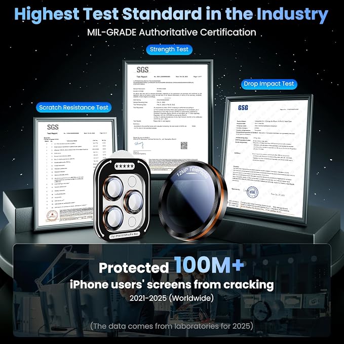 Uyiton for iPhone 17 Pro Max/17 Pro/16 Pro Max/16 Pro/15 Pro Max/15 Pro/14 Pro Max/14 Pro Camera Lens Protector - Military-Grade Tempered Glass Metal Camera Cover, Easy to Install,Black+Orange
