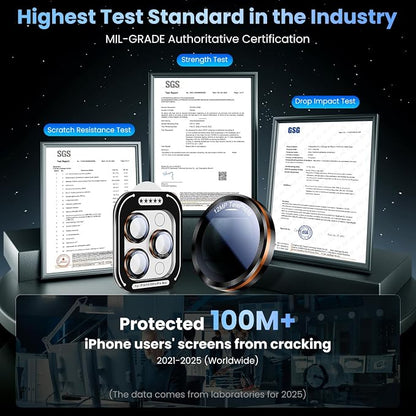 Uyiton for iPhone 17 Pro Max/17 Pro/16 Pro Max/16 Pro/15 Pro Max/15 Pro/14 Pro Max/14 Pro Camera Lens Protector - Military-Grade Tempered Glass Metal Camera Cover, Easy to Install,Black+Orange
