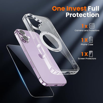 3 in 1 for iPhone 17 Case Stand |Build in Kickstand,Screen Protector *1 & Camera Lens Protector*1, Not Yellowing, Fits MagSafe, Military-Grade Protection