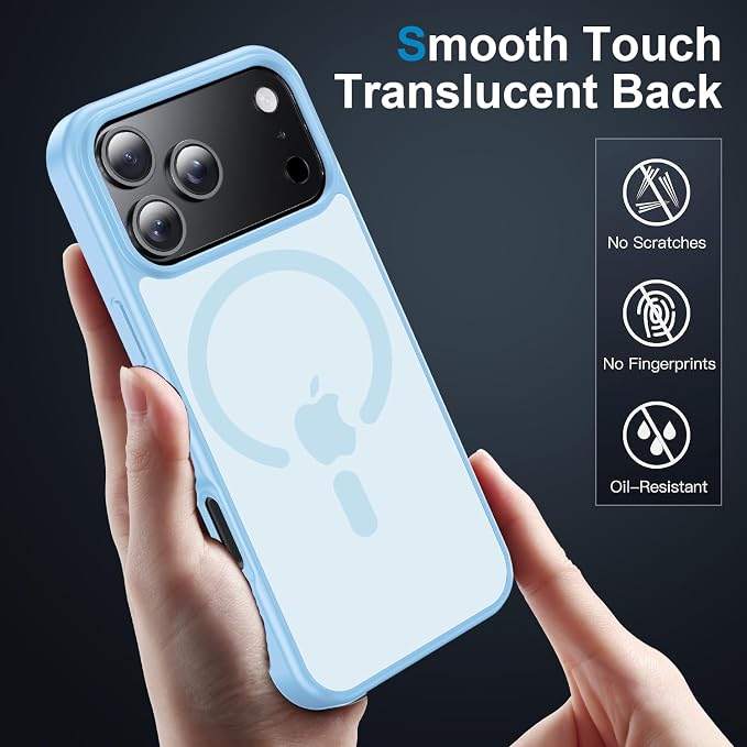 Strong Magnetic for iPhone 17 Pro Case with Camera Lens Protector [ Military-Grade Protection] Compatible with MagSafe Shockproof Slim Thin Cover case for iPhone 17 Pro 6.3 inch, Light Blue