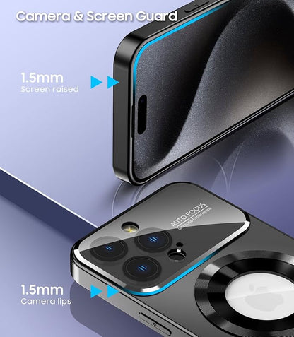 Magnetic for iPhone 15 Pro Max Case, Compatible with MagSafe, Built-in Camera Lens Protector, Logo View, Military Grade Drop Proof Phone Cover, Black