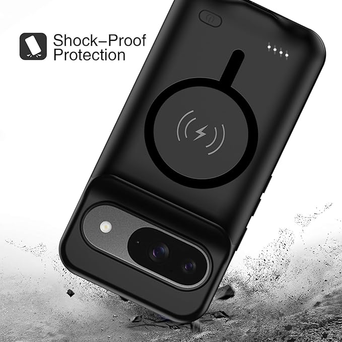 Battery Case for Pixel 9/9 Pro, Upgraded 10000mAh Battery Pack Rechargeable Charger Case with Wireless Charging Compatible for Pixel 9/9 Pro(6.3 inch) External Charging Cover(Black)