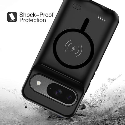Battery Case for Pixel 9/9 Pro, Upgraded 10000mAh Battery Pack Rechargeable Charger Case with Wireless Charging Compatible for Pixel 9/9 Pro(6.3 inch) External Charging Cover(Black)