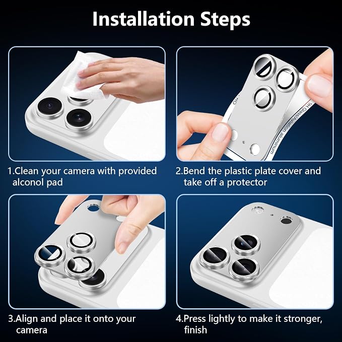 for iPhone 17 Pro Max Camera Lens Protector, [Military Grade Shatterproof] [Strong Adsorption] [Case Friendly] Full Coverage Metal Aluminum Alloy 9H Tempered Glass Camera Screen Cover, Slivery