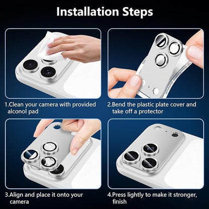 for iPhone 17 Pro Max Camera Lens Protector, [Military Grade Shatterproof] [Strong Adsorption] [Case Friendly] Full Coverage Metal Aluminum Alloy 9H Tempered Glass Camera Screen Cover, Slivery