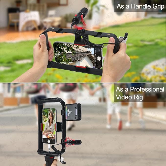 Taisioner Smartphone Video Rig Hand Girp Stabilizer Filmmaking Vlogging Case Phone Video Stabilizer with Cold Shoe for Film Maker Video Grapher Compatible with iPhone 15/14/13/12/ Pro Max and Android