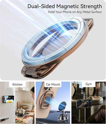 Magnetic Phone Ring Holder for MagSafe Phone Grip & Kickstand, Strong Dual-Sided Magnets Compatible with MagSafe Car Mount Gym for iPhone 17/16 Pro Max 15/14/13/12 and Android Phone Cases (Brown)