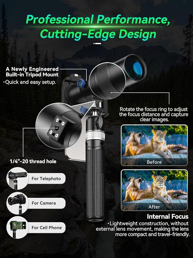 APEXEL High Power 30x HD Telephoto Lens for iPhone | Phone Camera Lens for Outdoor Photography | Compatible with iPhone, Samsung, Pixel | Includes Tripod with Universal Smartphone Clip & Tripod Mount