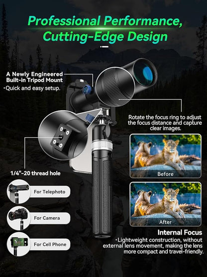 APEXEL High Power 30x HD Telephoto Lens for iPhone | Phone Camera Lens for Outdoor Photography | Compatible with iPhone, Samsung, Pixel | Includes Tripod with Universal Smartphone Clip & Tripod Mount