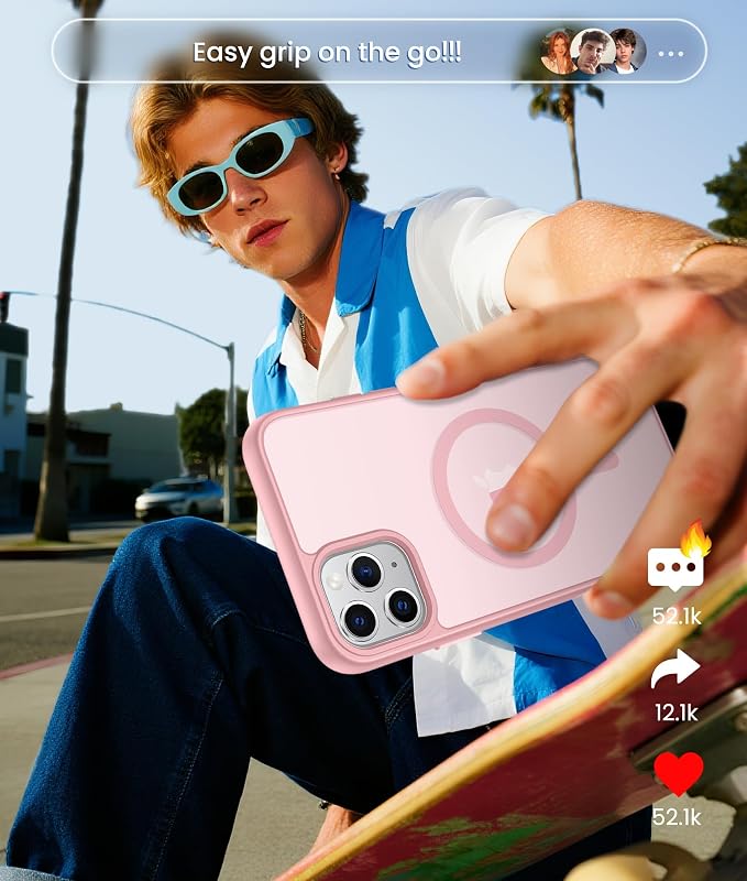 FNTCASE for iPhone 11 Pro Case: [Compatible with Magsafe] Translucent Matte Magnetic Phone Cover - Military Grade Drop Protection Shockproof Protective for iPhone 11Pro 2019 Cases - LightPink