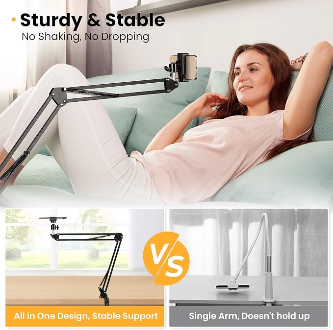 TARION Overhead Video Arm Articulating Flexible Cell Phone Holder for Desk Table Phone Stand Holder for Overhead Video Filming Livestream Flat Photography Videography