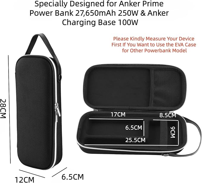 EVA Hard Case Compatible with Anker Prime Power Bank 27,650mAh 250W & Charging Base 100W, Storage Case for Charging Cable, Drop-Proof and Wear-Resistant