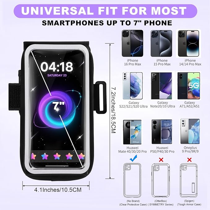 Running Armband for Phone, Adjustable Reflective Sports Wristband & Forearm Band for iPhone 17/16/15/14/13 Pro Max Samsung Galaxy S23/S22, up to 7", Secure Fitness Phone Holder for Men Women