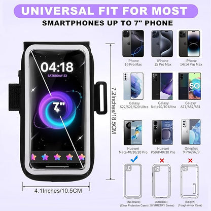 Running Armband for Phone, Adjustable Reflective Sports Wristband & Forearm Band for iPhone 17/16/15/14/13 Pro Max Samsung Galaxy S23/S22, up to 7", Secure Fitness Phone Holder for Men Women