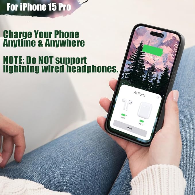 Sitong Battery Case for iPhone 15 Pro, 5000mAh Rechargeable Extended Battery Charging/Charger Case, Add 100% Extra Juice (6.1 inch) Black