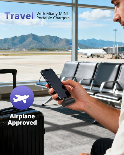 Miady 2-Pack Mini Portable Charger Built-in Connector Compact Battery Pack | 5000mAh PowerBank丨Not for Android丨Lightweight丨for Travel丨Compatible with iPhone 14/13 Series丨Flight-Safe丨18Wh丨Black+White