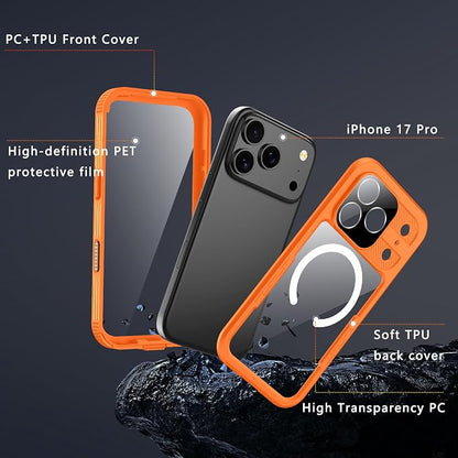 GOLDJU Magnetic for iPhone 17 Pro Case-Waterproof, Built-in Screen & Camera Protector-IP68 Underwater Full Body 16FT Military Dropproof Shockproof Case for 17 Pro 6.3''- Orange