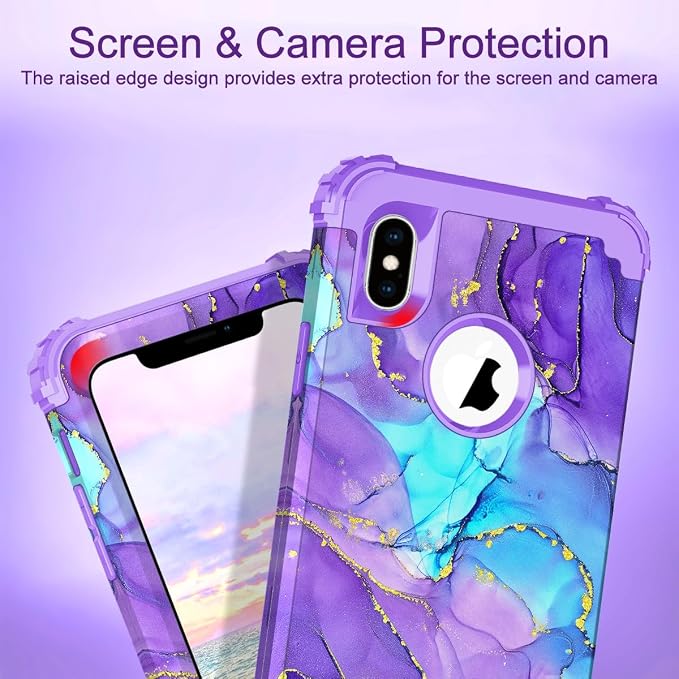 Hocase for iPhone Xs Max Case, Heavy Duty Shockproof Protection Soft Silicone Rubber+Hard Plastic Bumpers Hybrid Protective Case for iPhone Xs Max (6.5") 2018 - When Purple Meets Blue