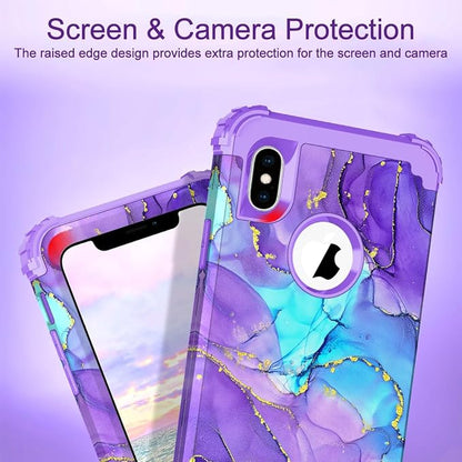 Hocase for iPhone Xs Max Case, Heavy Duty Shockproof Protection Soft Silicone Rubber+Hard Plastic Bumpers Hybrid Protective Case for iPhone Xs Max (6.5") 2018 - When Purple Meets Blue