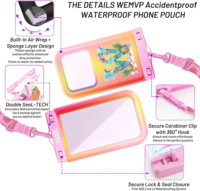 Personalized Initial Waterproof Phone Pouch Case - IPX8 Cellphone Dry Bag with Lanyard for iPhone 16/15/14/13/12 Pro Max (6.1–6.9"), Beach & Cruise Ship Essentials with Monogrammed Design (Pink, W)