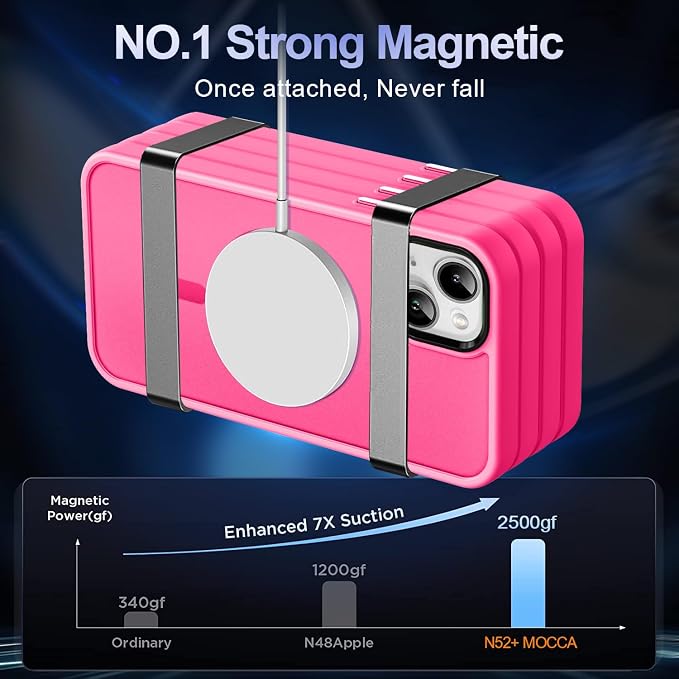 MOCCA Strong Magnetic for iPhone 13 Case, [Compatible with Magsafe][Screen Protector+Camera Lens Protector] Translucent Matte Back Slim Shockproof Case for iPhone 13 Phone Case 6.1", Hot Pink