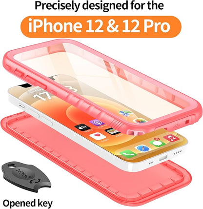 Cozycase Compatible with iPhone 12 Waterproof Case/iPhone 12 Pro Waterproof Case - Full Body Rugged Dustproof Shockproof Case with Built-in Screen Protective Case for iPhone 12/12 Pro 6.1''(Pink)